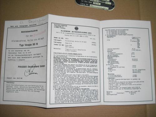 Lambretta J 50 Betriebserlaubnis  - Zona Portatarga Con Scritta J50.