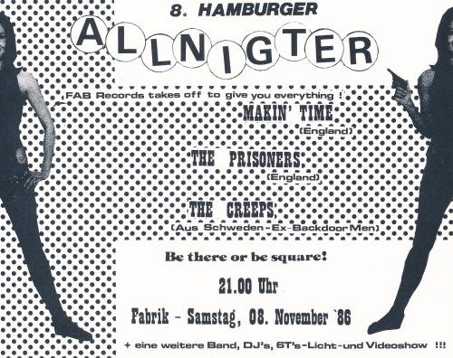 Prisoners + Makin' Time + The Creeps - 1986.11.08 Hamburg Fabrik (8. Hamburger Allnighter Flyer).jpg