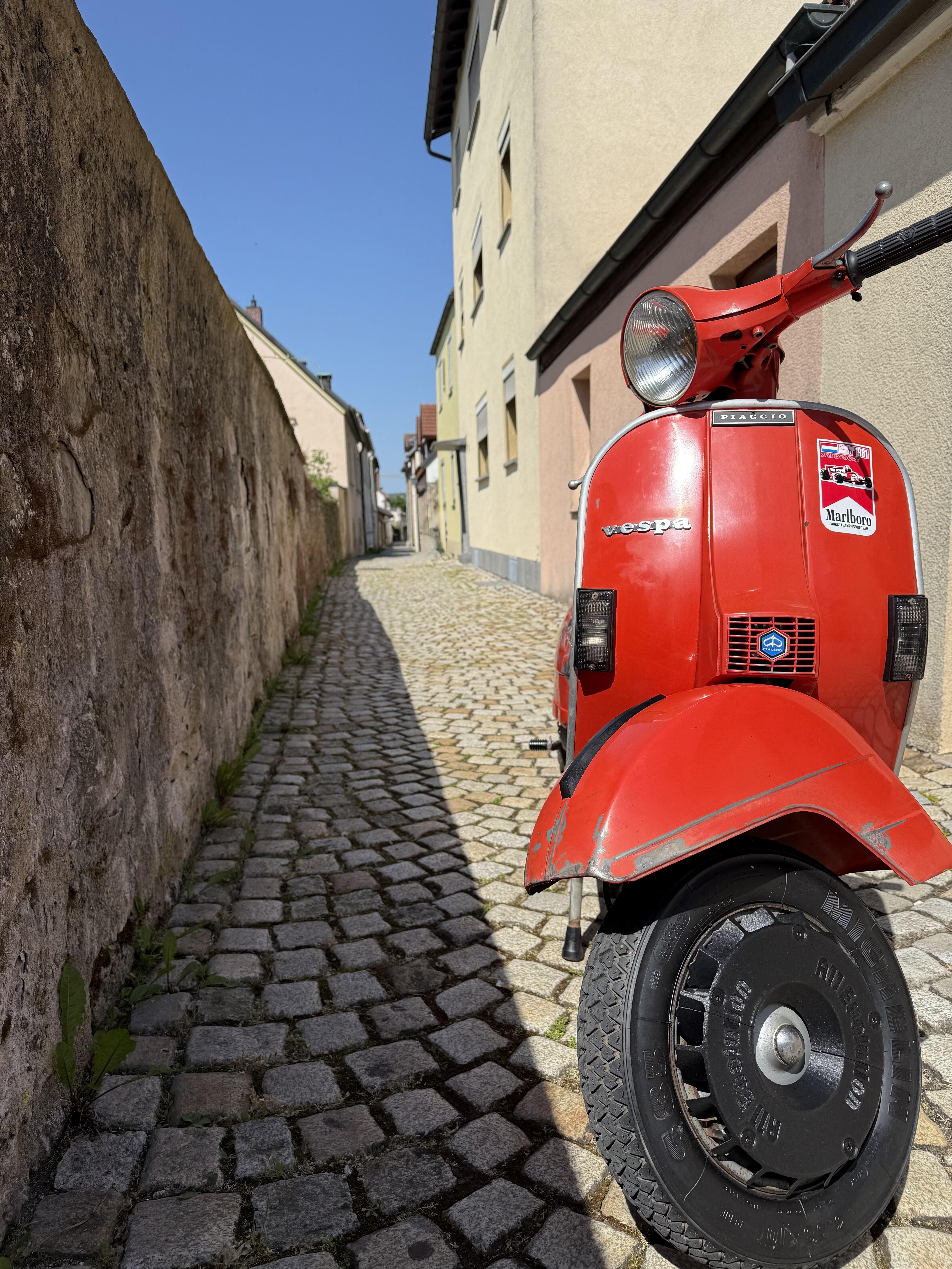 Vespa PX 80 olack Rot Orange 1. Hand  Bj 1981 Anbauteile & Helm